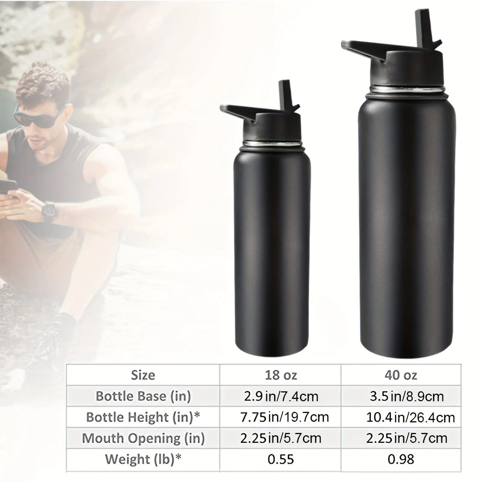 18oz/40oz Insulated Water Bottle - Durable 304 Stainless Steel, Advanced Double-Layer Vacuum Insulation, Spacious Large-Capacity Design, Perfect for Outdoor Sports and Activities