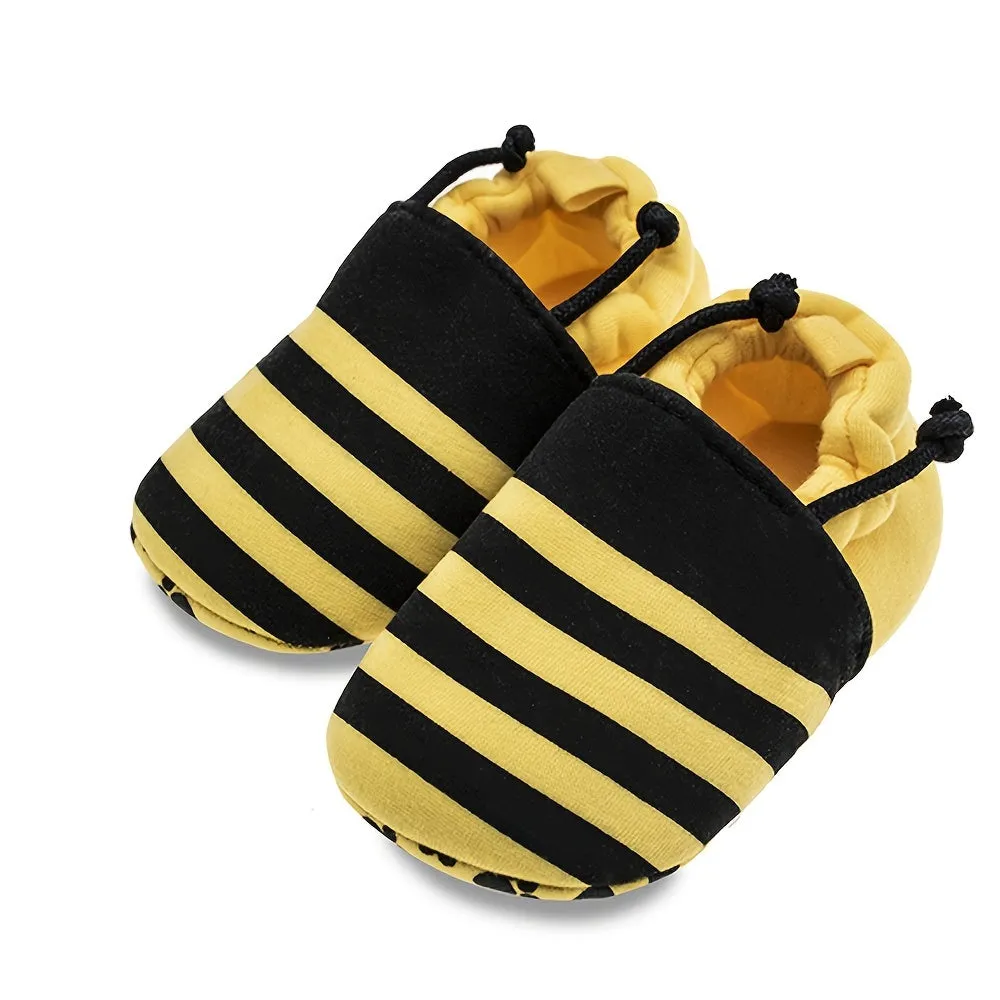 1pair Baby Infant Solft Sole, Create Bee Design Cartoon Bee Cotton Sole, Soft Unisex Shoes For Toddlers Baby First Walkers