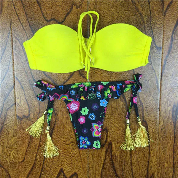 2017 Brazilian Bikini Women Crochet Lace Swimsuit Sexy Bathing Suit Swimwear Bandeau Bikinis Set Biquine Maillot De Bain