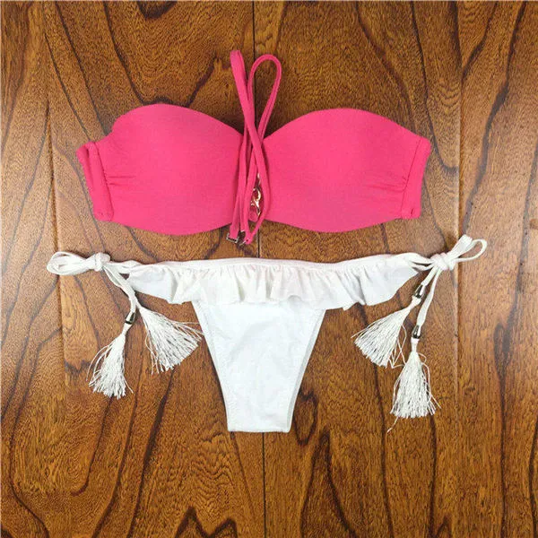 2017 Brazilian Bikini Women Crochet Lace Swimsuit Sexy Bathing Suit Swimwear Bandeau Bikinis Set Biquine Maillot De Bain