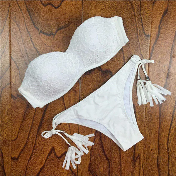 2017 Brazilian Bikini Women Crochet Lace Swimsuit Sexy Bathing Suit Swimwear Bandeau Bikinis Set Biquine Maillot De Bain