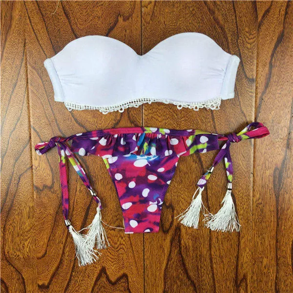 2017 Brazilian Bikini Women Crochet Lace Swimsuit Sexy Bathing Suit Swimwear Bandeau Bikinis Set Biquine Maillot De Bain