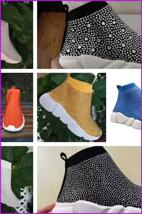 7 Colors Rhinestone Crystal Sock Boots Sneakers F175