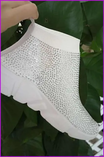 7 Colors Rhinestone Crystal Sock Boots Sneakers F175