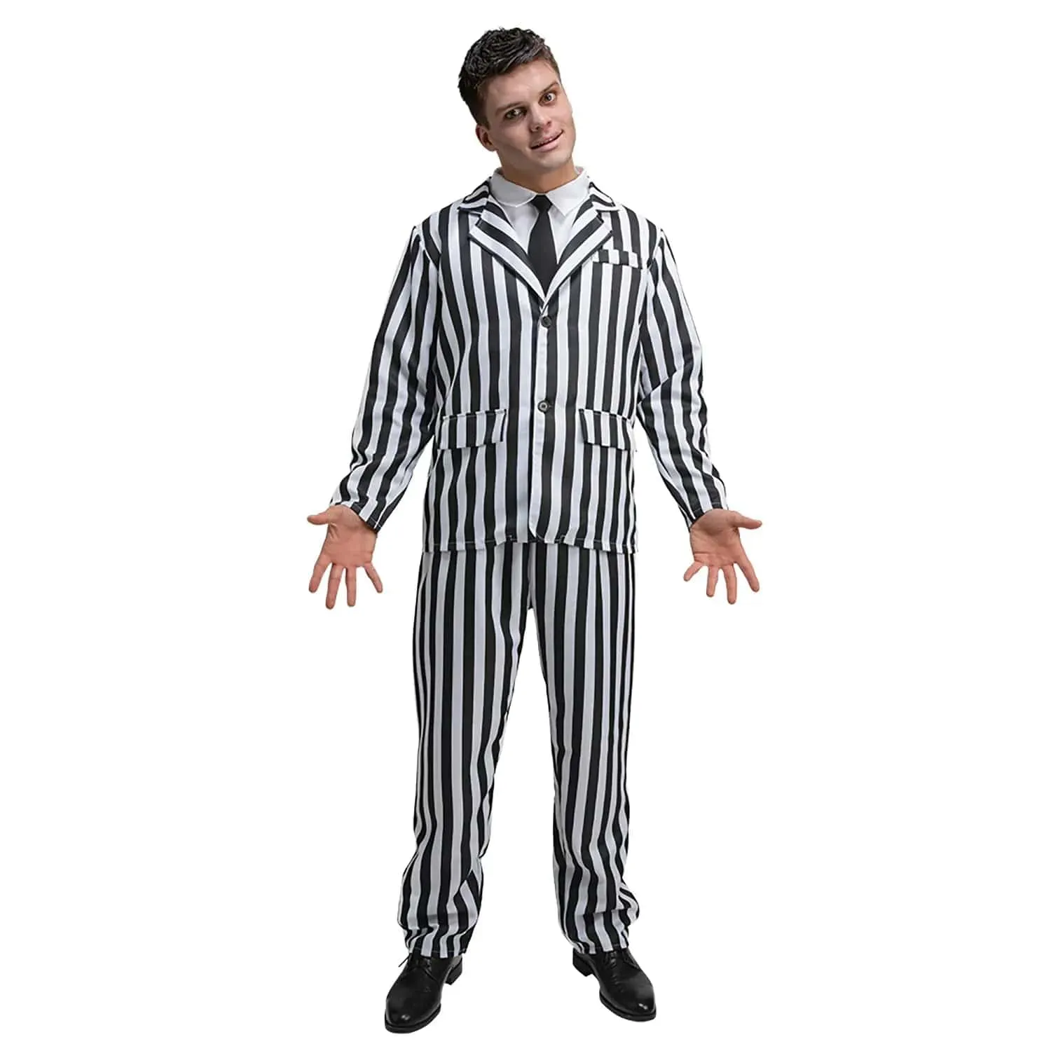 Adults Black & White Striped Suit Ghost Comedy Horror Fancy Dress Costume