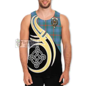 Agnew Ancient Tartan Men's Tank Top with Family Crest and Celtic Symbol Style