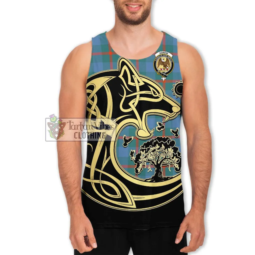 Agnew Ancient Tartan Men's Tank Top with Family Crest Celtic Wolf Style