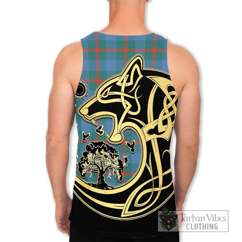 Agnew Ancient Tartan Men's Tank Top with Family Crest Celtic Wolf Style