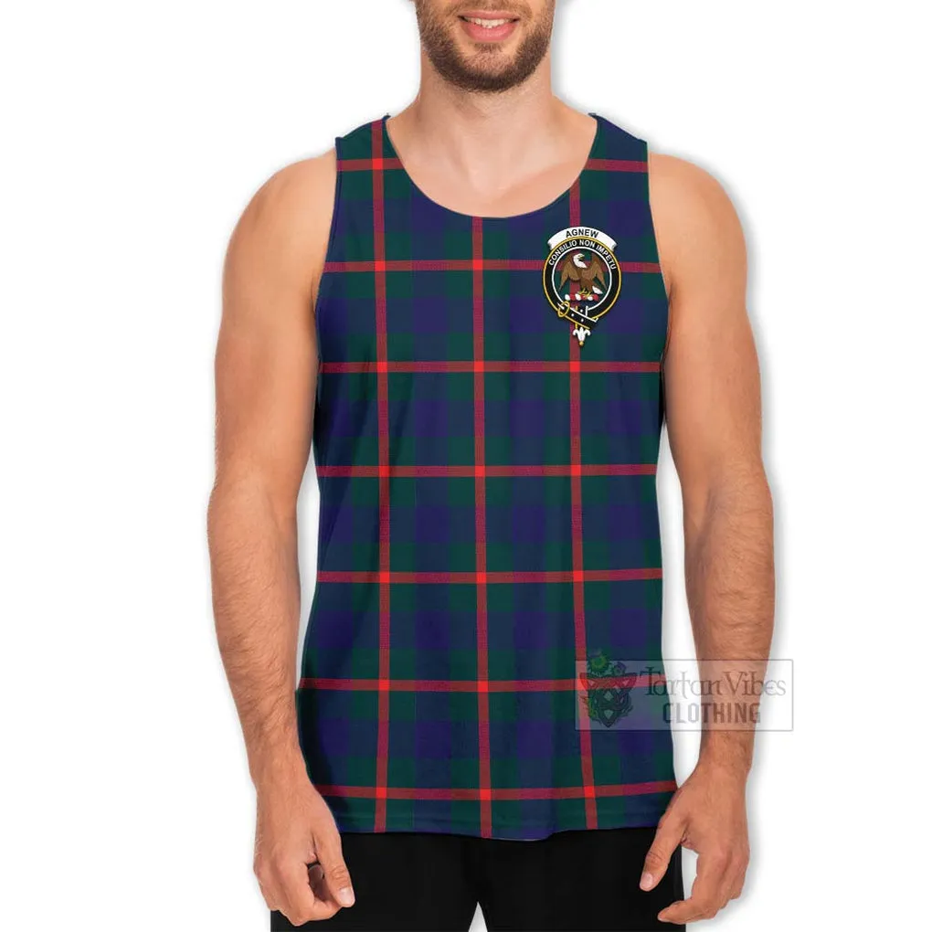 Agnew Tartan Men's Tank Top with Family Crest and Bearded Skull Holding Bottles of Whiskey