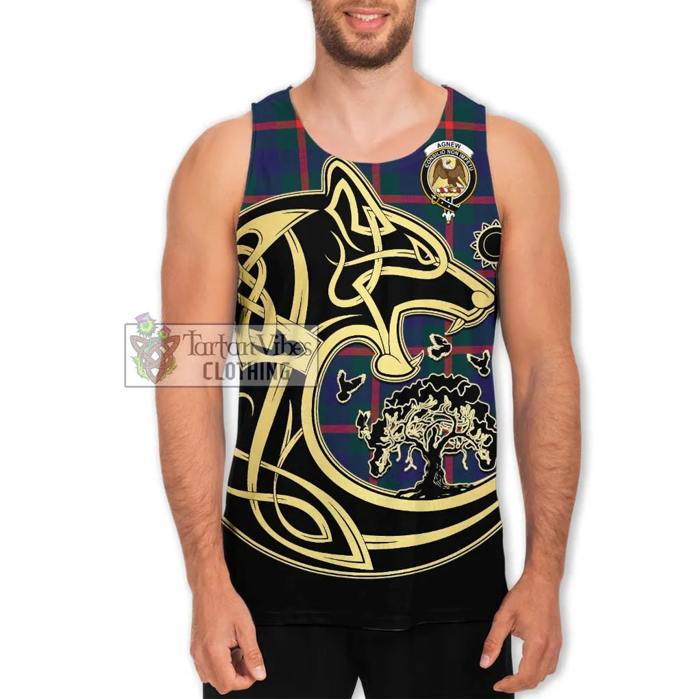 Agnew Tartan Men's Tank Top with Family Crest Celtic Wolf Style