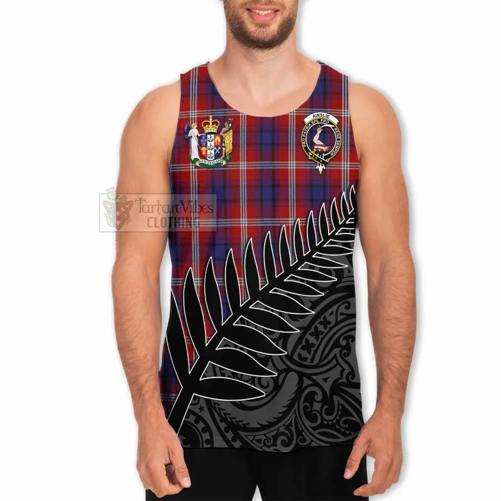 Ainslie Crest Tartan Men's Tank Top with New Zealand Silver Fern Half Style