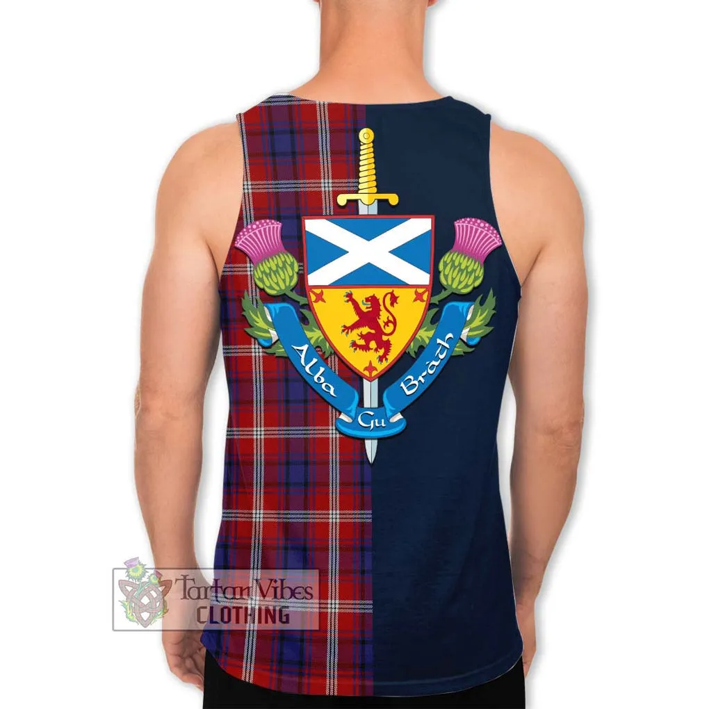 Ainslie Tartan Men's Tank Top Alba with Scottish Lion Royal Arm Half Style