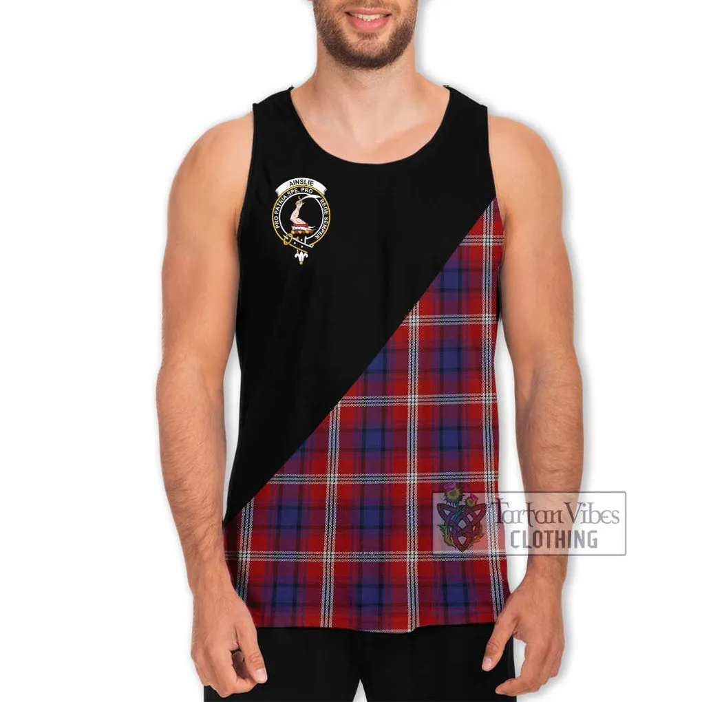 Ainslie Tartan Men's Tank Top with Family Crest and Military Logo Style