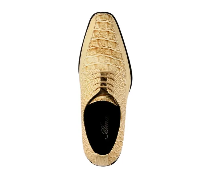 Amali Harvey Croc Print Men's Maple Beige Exotic Leather Dress Shoes