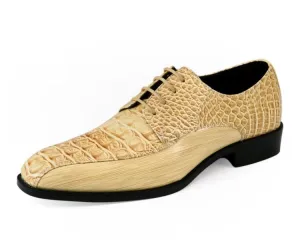 Amali Harvey Croc Print Men's Maple Beige Exotic Leather Dress Shoes