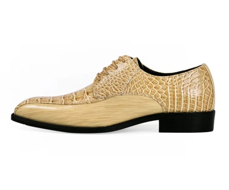 Amali Harvey Croc Print Men's Maple Beige Exotic Leather Dress Shoes