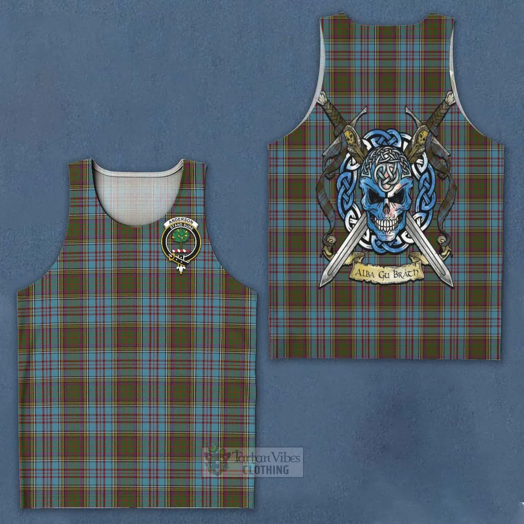 Anderson Tartan Men's Tank Top with Family Crest Celtic Skull Style