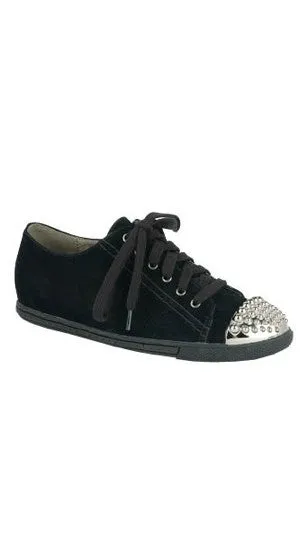 Annabel Low Top Sneaker with Metallic Stud Toe in Black