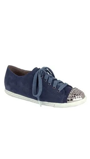 Annabel Low Top Sneaker with Metallic Stud Toe in Black