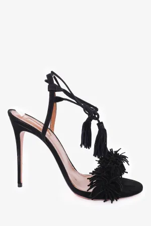 Aquazurra Black Suede 'Wild Thing' Fringed Sandals Size 40