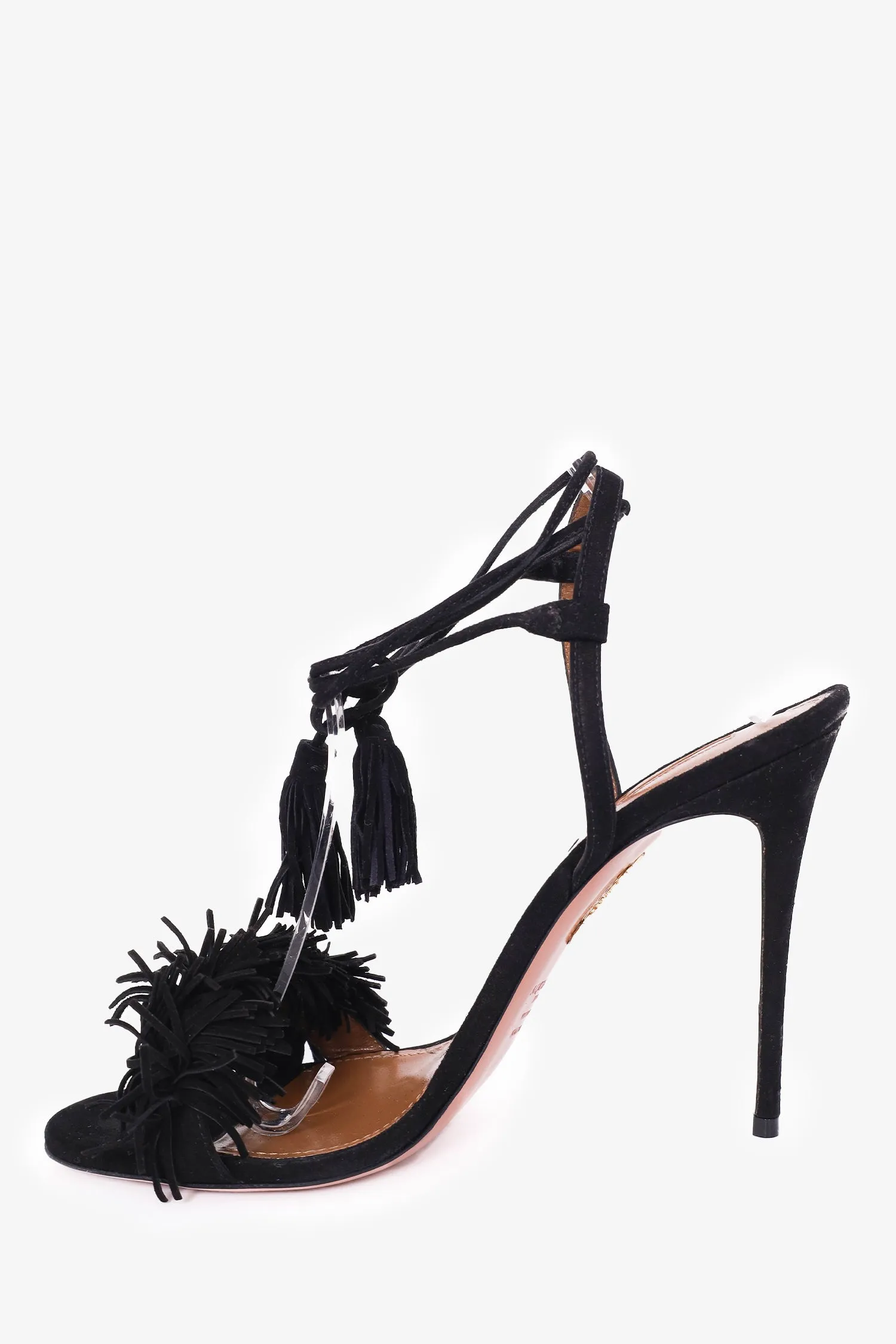 Aquazurra Black Suede 'Wild Thing' Fringed Sandals Size 40