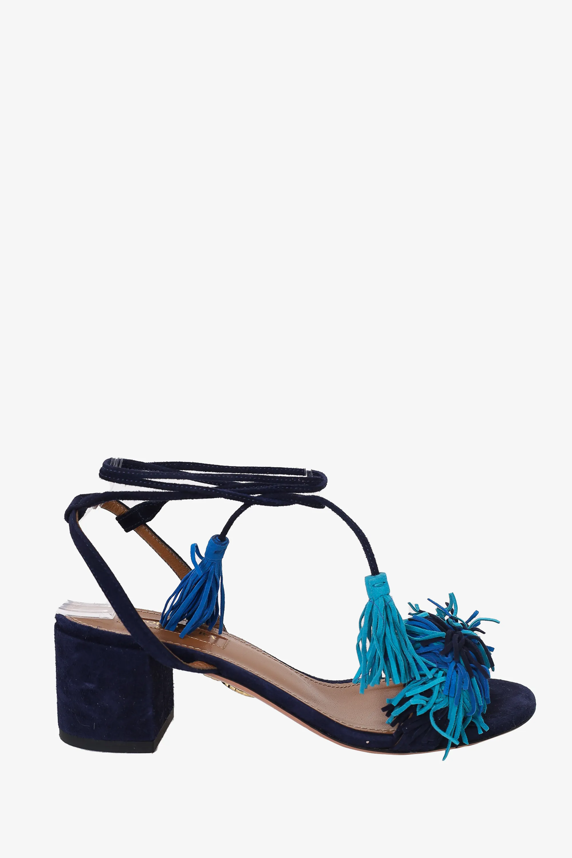 Aquazurra Navy Suede Wild Thing Fringed Sandals Size 35