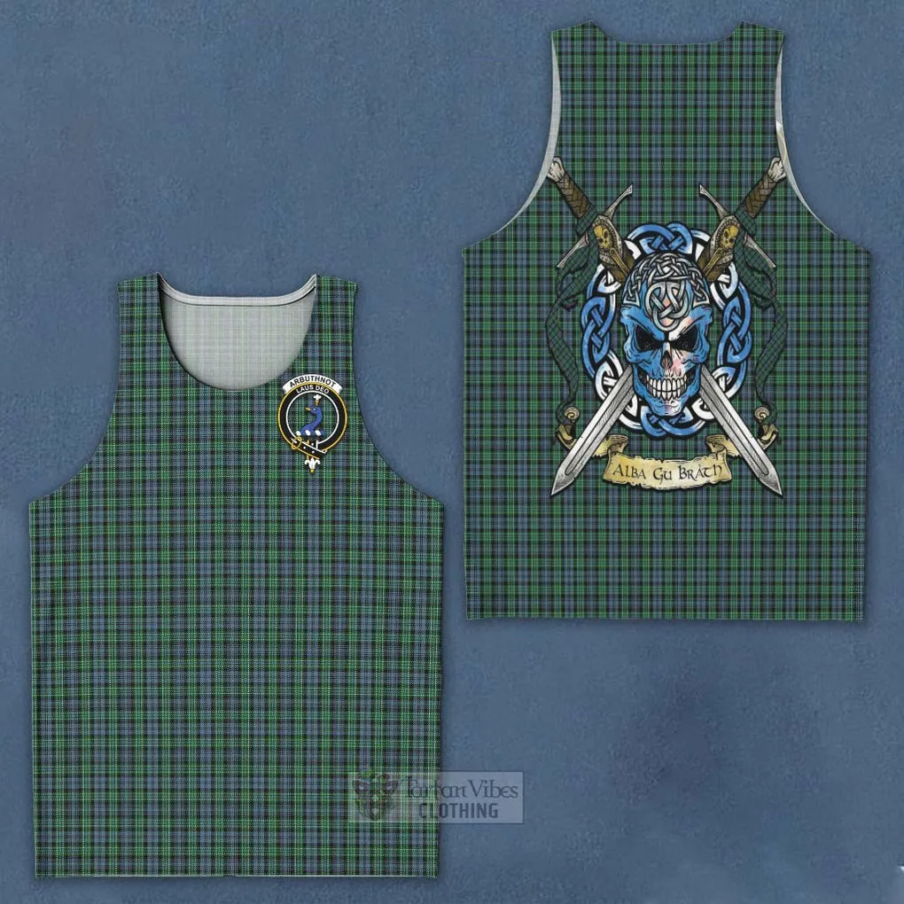 Arbuthnot Tartan Men's Tank Top with Family Crest Celtic Skull Style