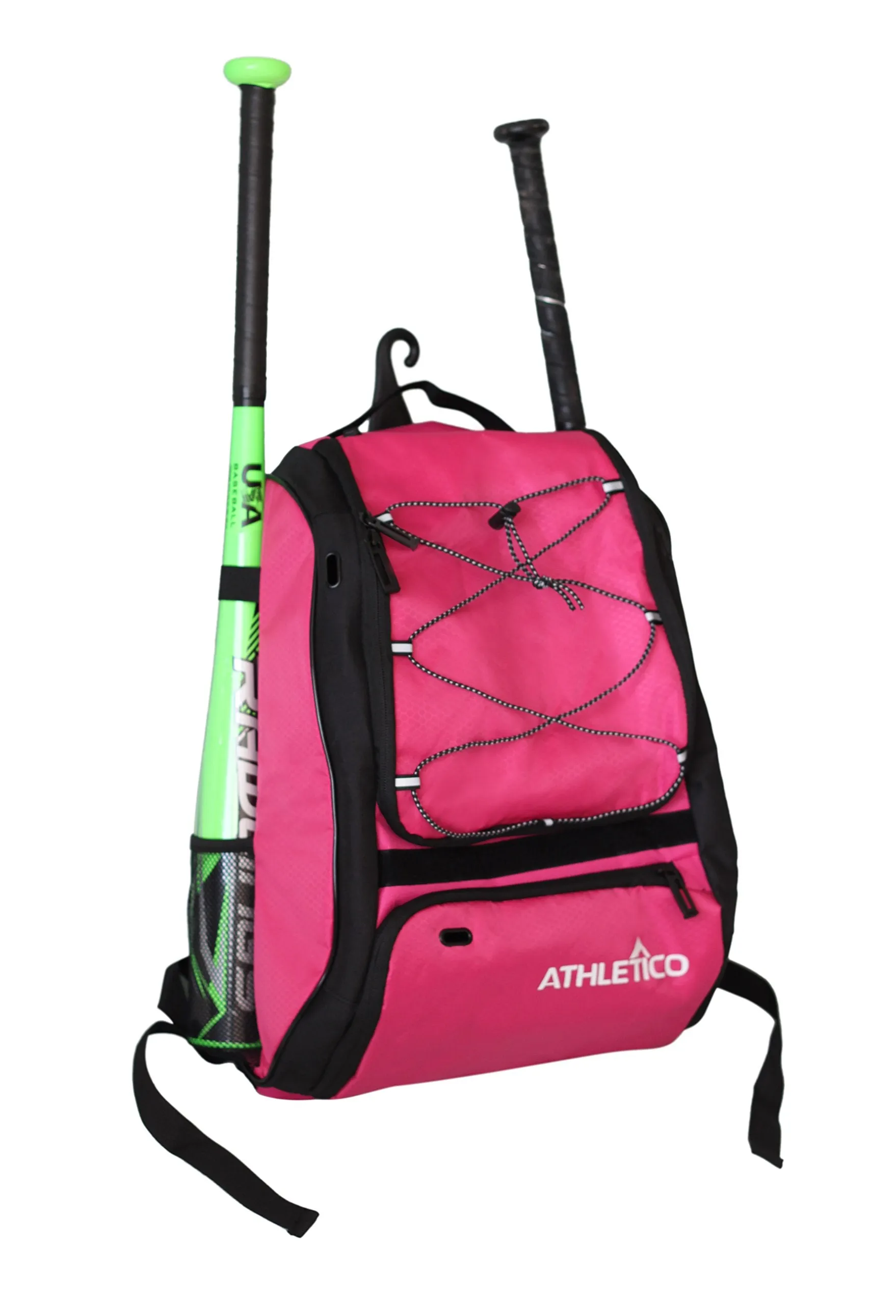 Athletico Baseball Bat Bag - Backpack for Baseball, T-Ball & Softball Equipment & Gear for Youth and Adults | Holds Bat, Helmet, Glove, Shoes | Shoe Compartment & Fence Hook (Magenta)