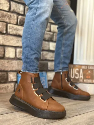 BA0142 Men's High-Sole Brown Sport Boots With Band