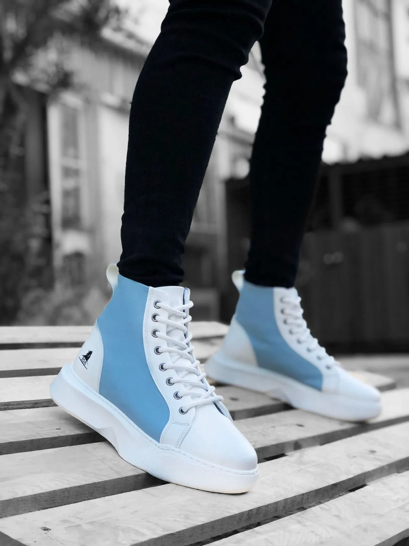 BA0256 Lace-up Men's High Sole White Blue Sole Sports Boots