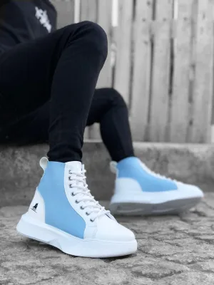 BA0256 Lace-up Men's High Sole White Blue Sole Sports Boots