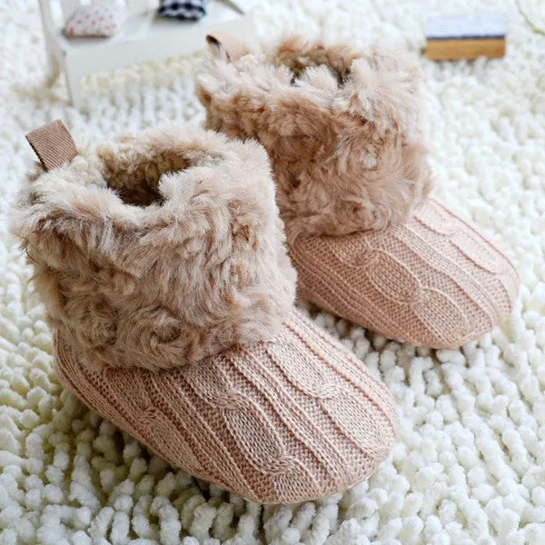 Baby Shoes Infants Crochet Knit Fleece Boots Toddler Girl Boy Wool Snow Crib Shoes Winter Booties