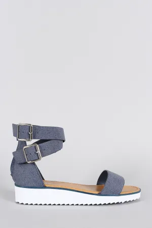 Bamboo Ankle Wrap Denim Flatform Sandal