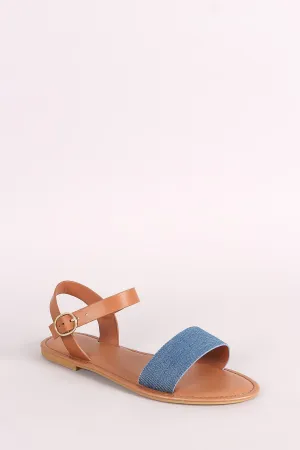 Bamboo Denim One Band Ankle Strap Flat Sandal