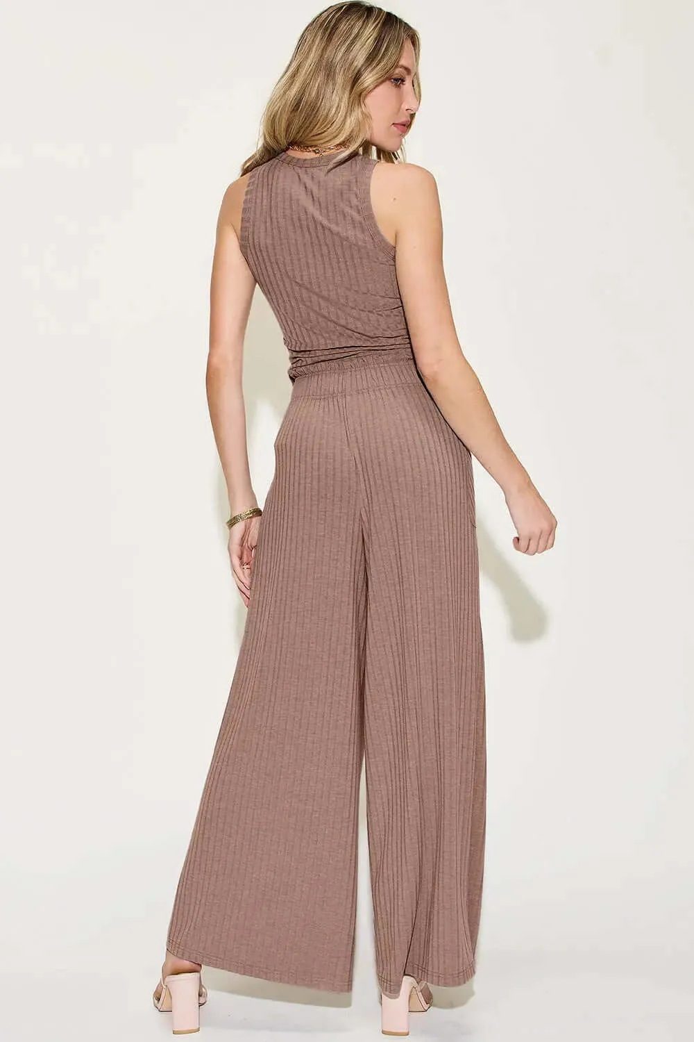 Basic Bae Full Size Ribbed Tank and Wide Leg Pants Set