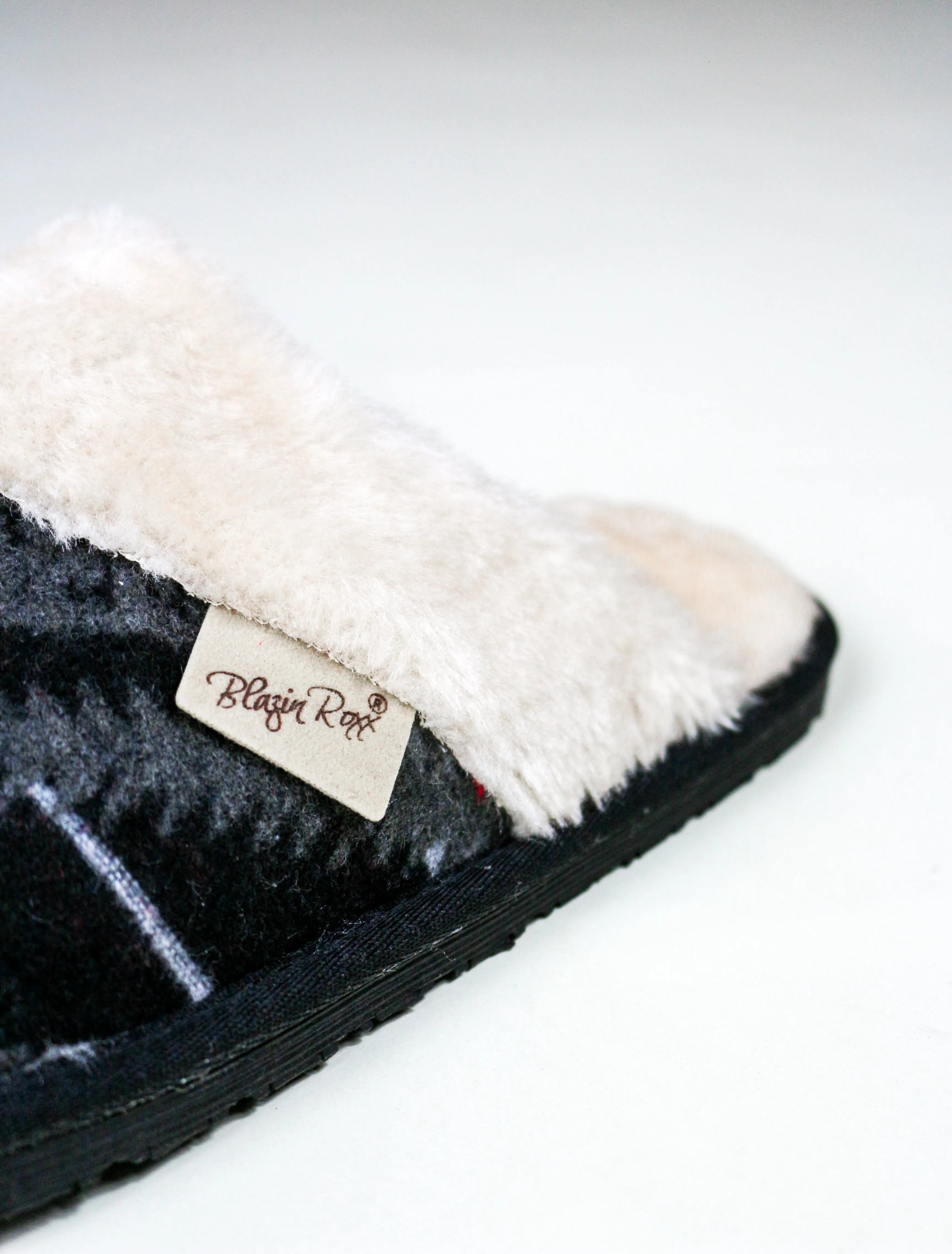 Blazin Roxx Black & Pink Faux Fur Collar Western Women's Slippers