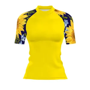 Blue Sunflower - Women's Surf UPF50  Short Sleeve Rash Guard