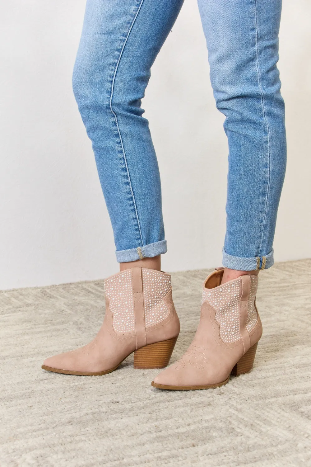 Blush Rhinestone Ankle Cowgirl Booties