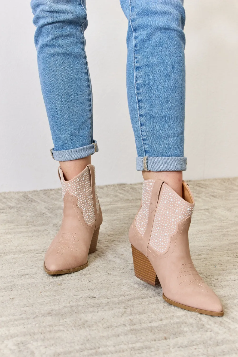 Blush Rhinestone Ankle Cowgirl Booties