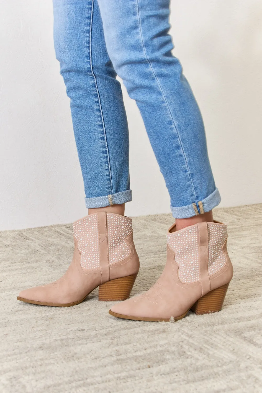 Blush Rhinestone Ankle Cowgirl Booties