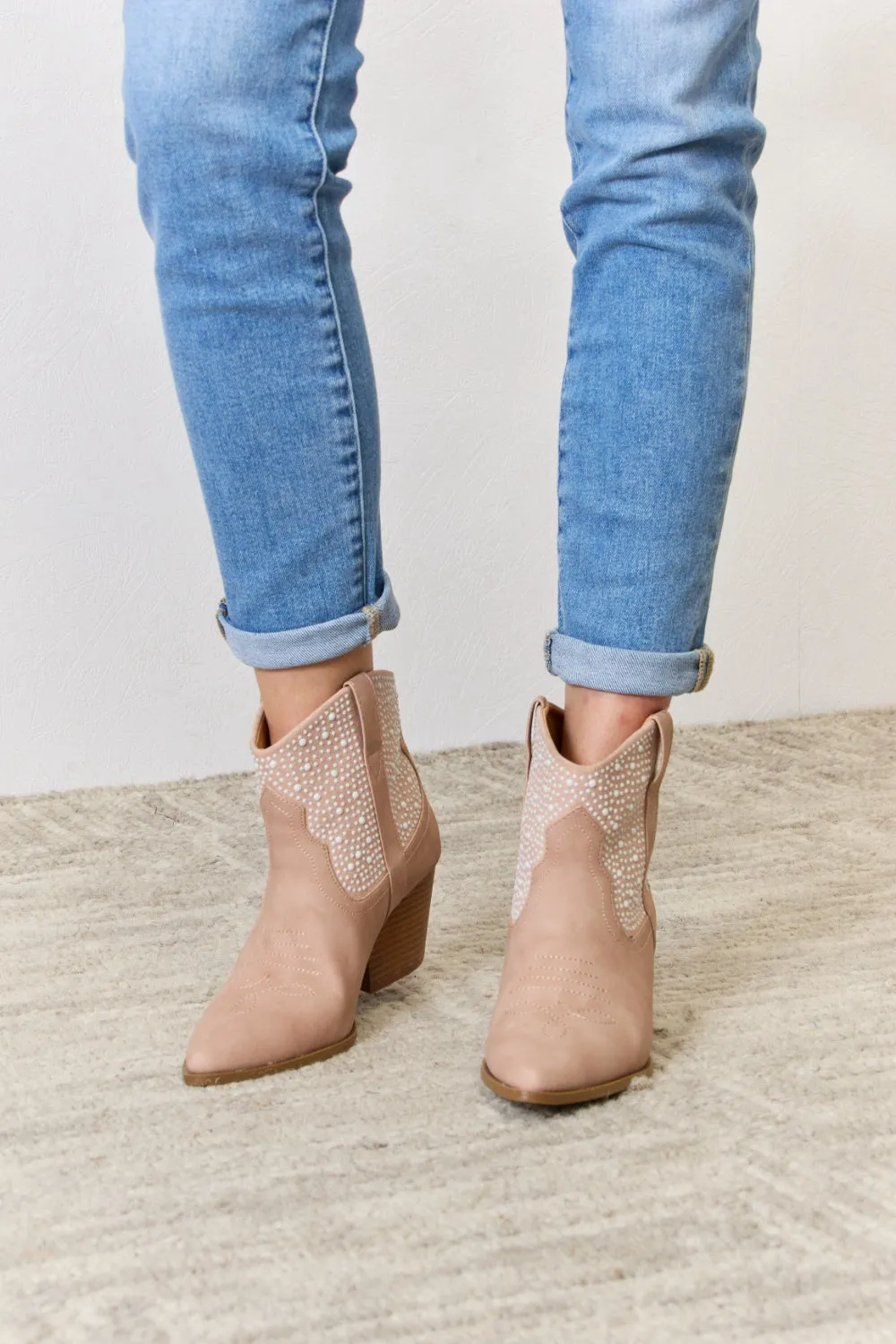 Blush Rhinestone Ankle Cowgirl Booties