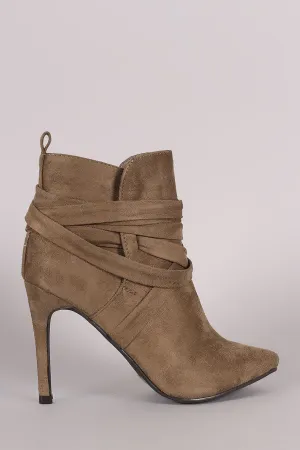 Breckelle Suede Pointy Toe Lace Up Ankle Boots