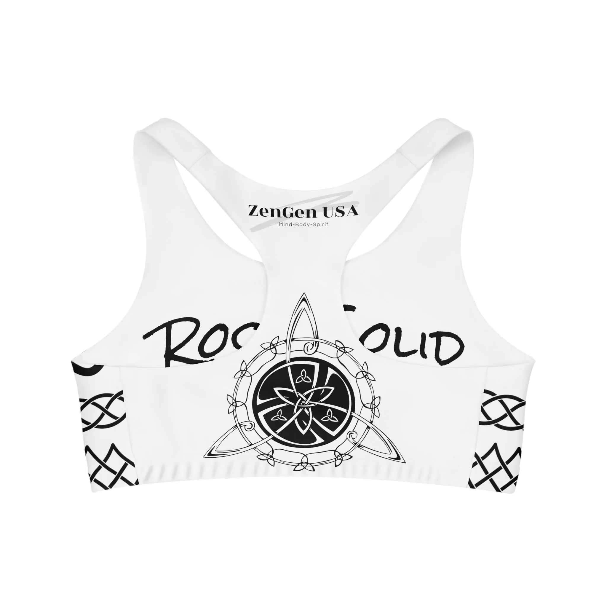 Celtic Tribal Tattoo - White Sports Bra - ZenGen USA ROCK SOLID