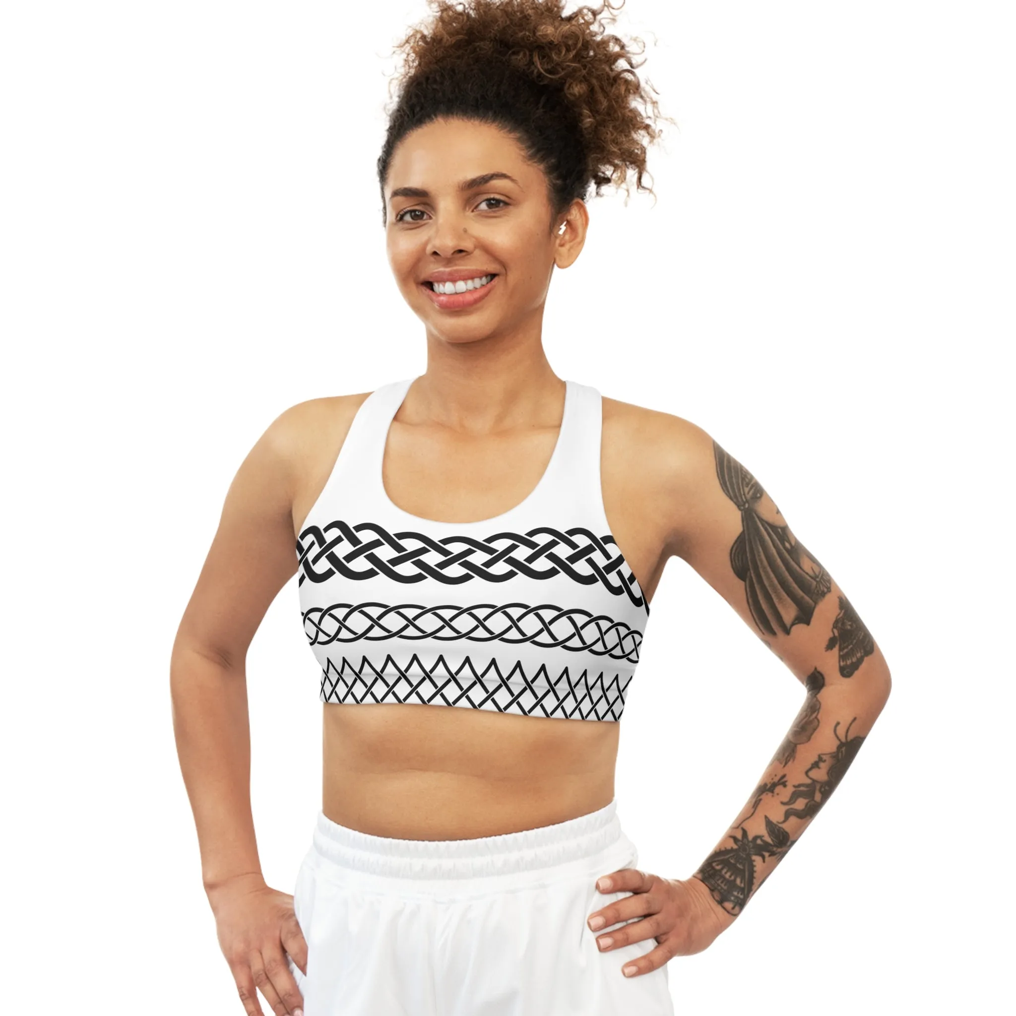 Celtic Tribal Tattoo - White Sports Bra - ZenGen USA ROCK SOLID