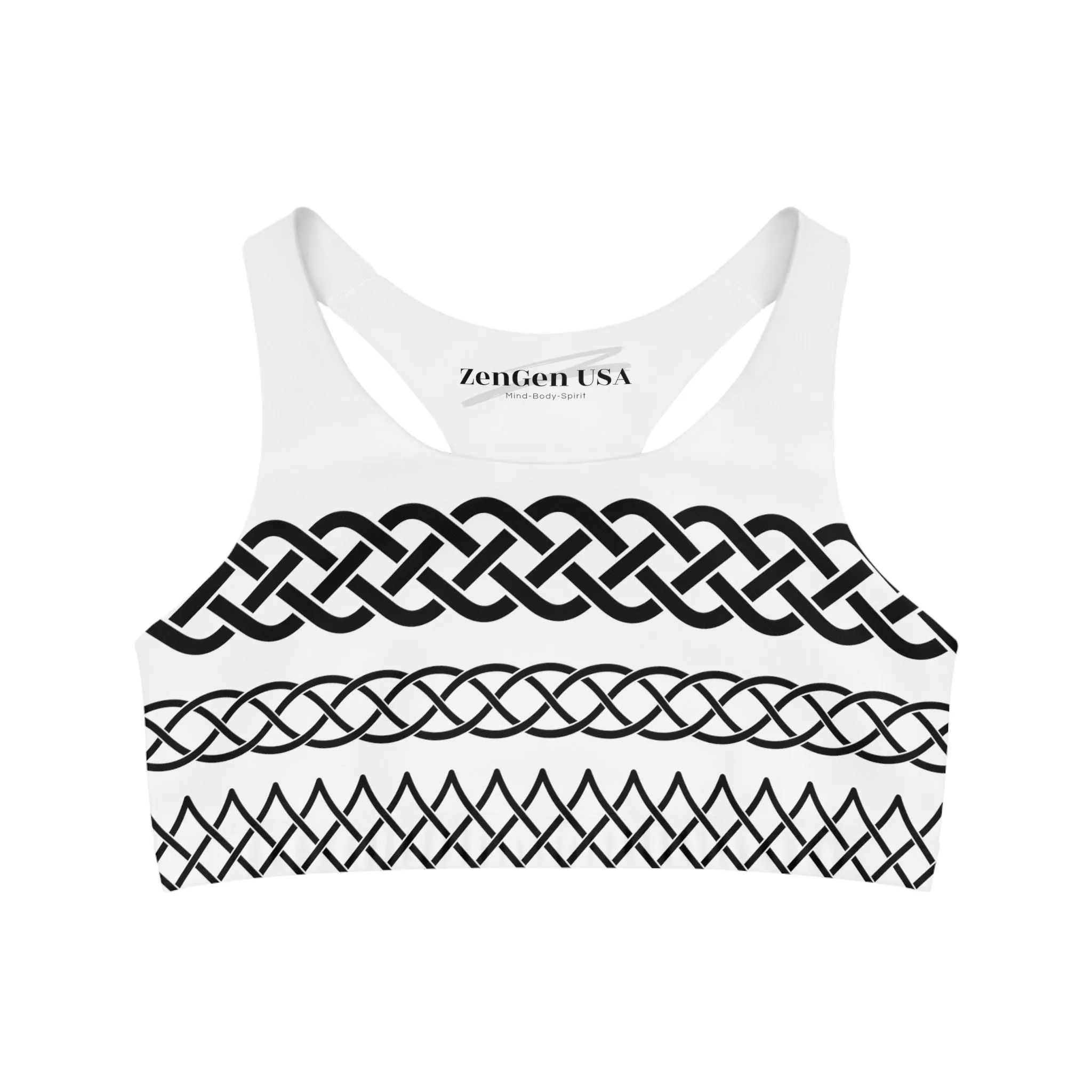 Celtic Tribal Tattoo - White Sports Bra - ZenGen USA ROCK SOLID