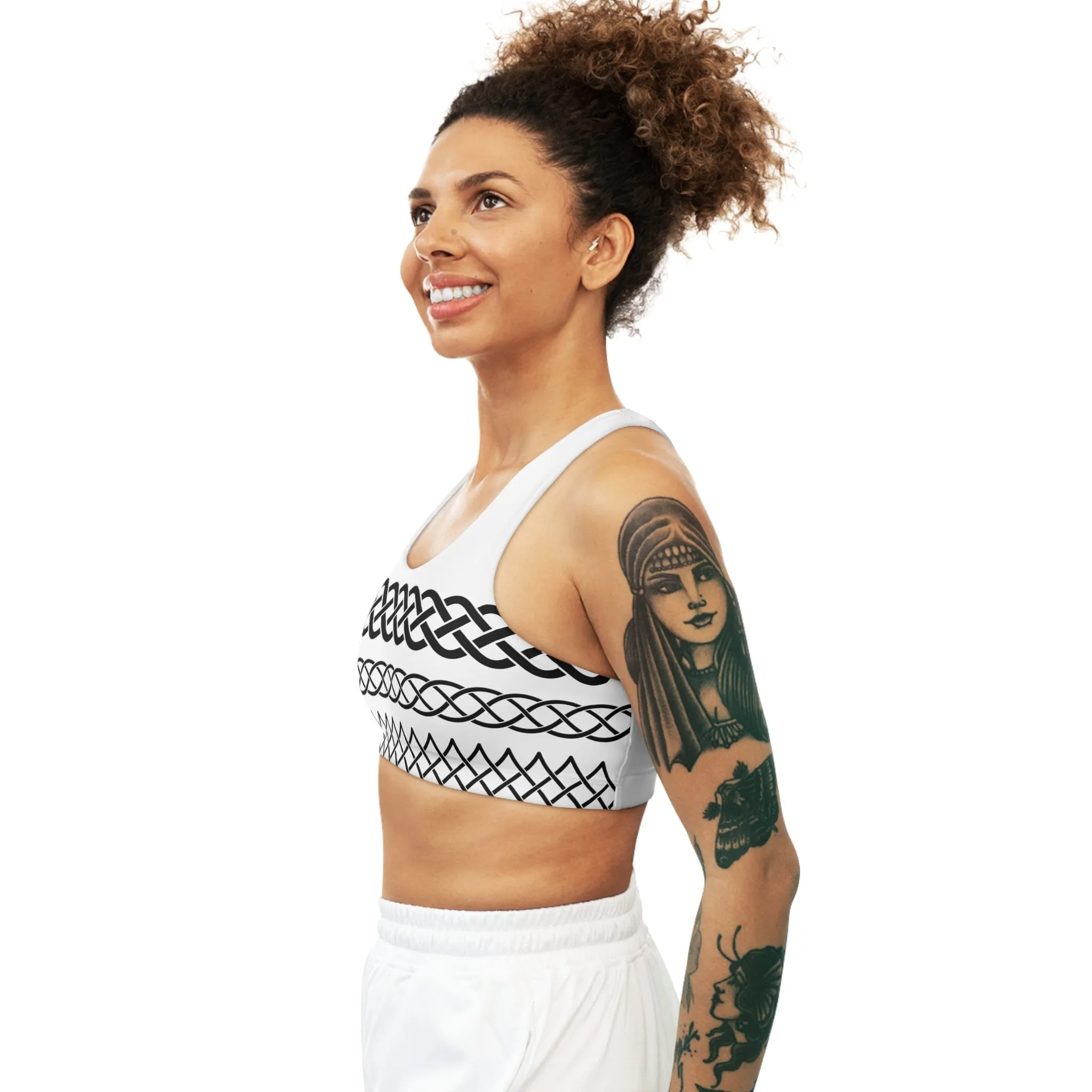 Celtic Tribal Tattoo - White Sports Bra - ZenGen USA ROCK SOLID