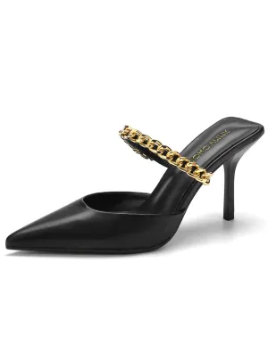 Chain Pointed High Heel Slippers Sandals