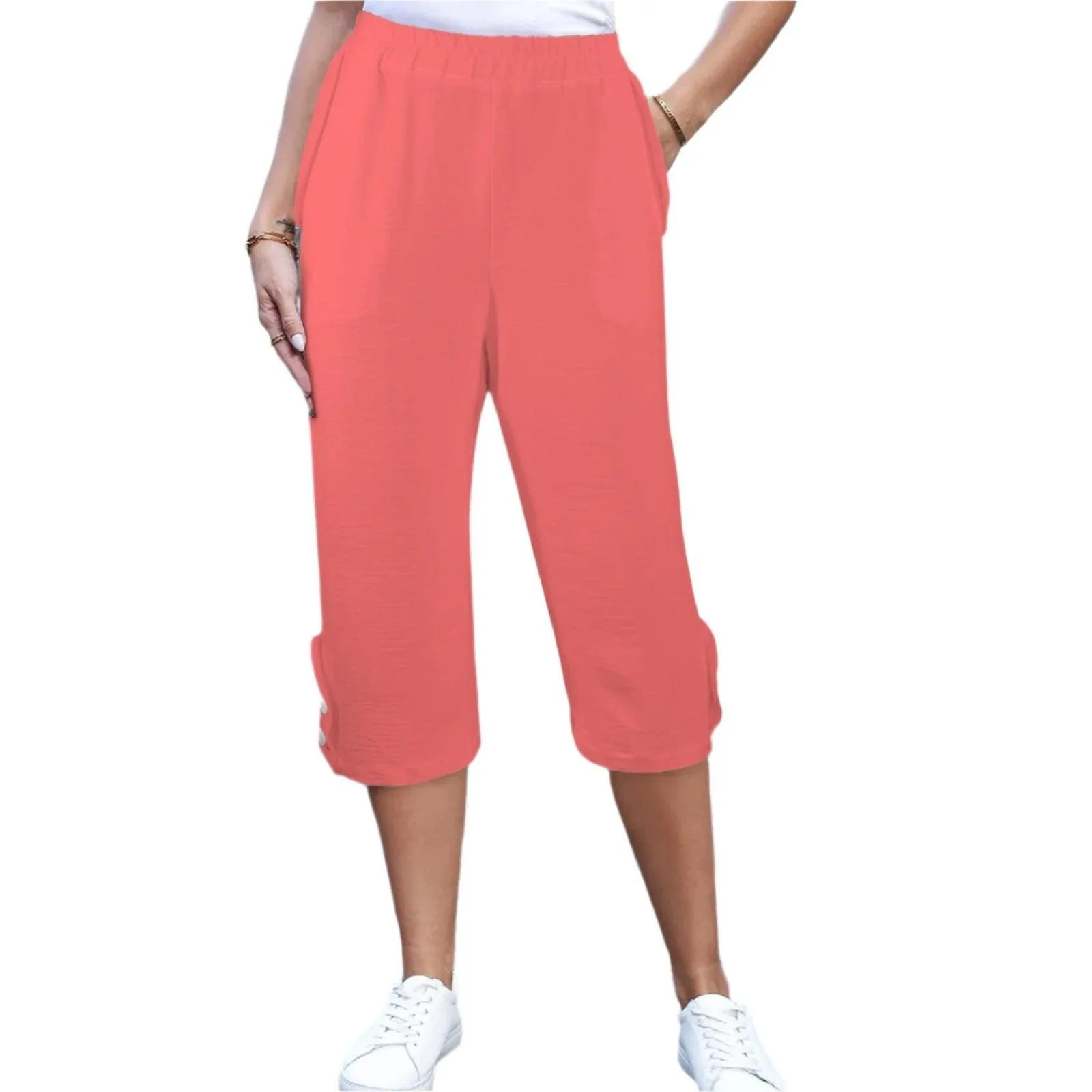 Citra Red Button Trim Capri Pants