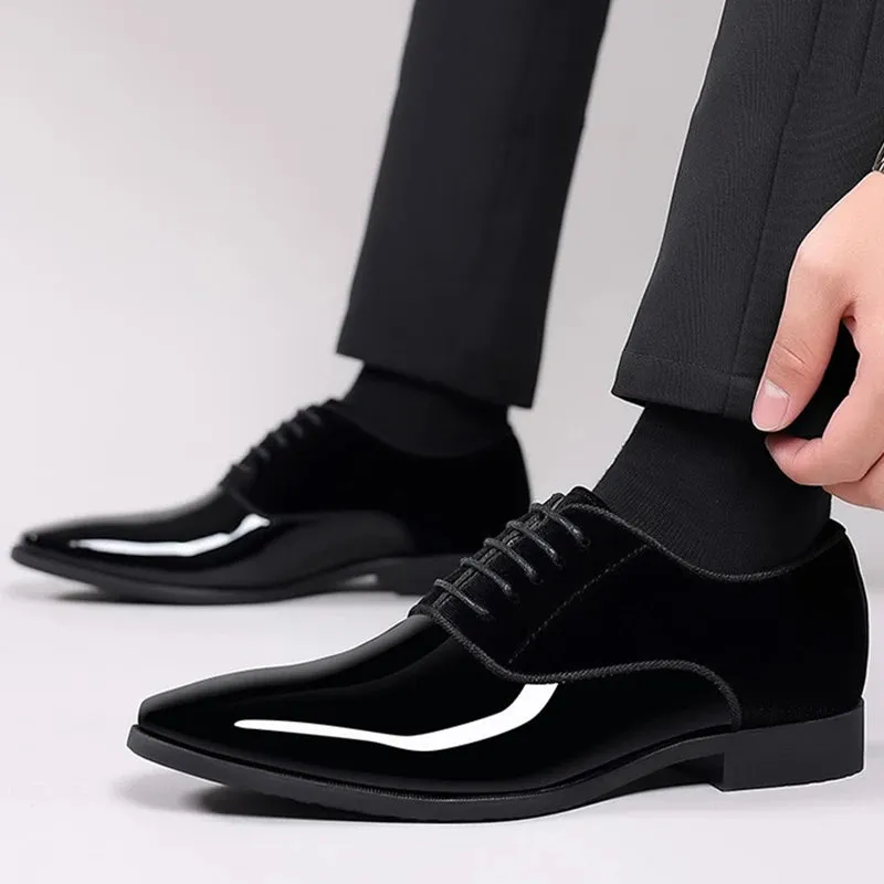 Classic PU Patent Leather Shoes for Men Casual Business Shoes Lace Up Formal Office Work Shoes for Male Party Wedding Oxfords