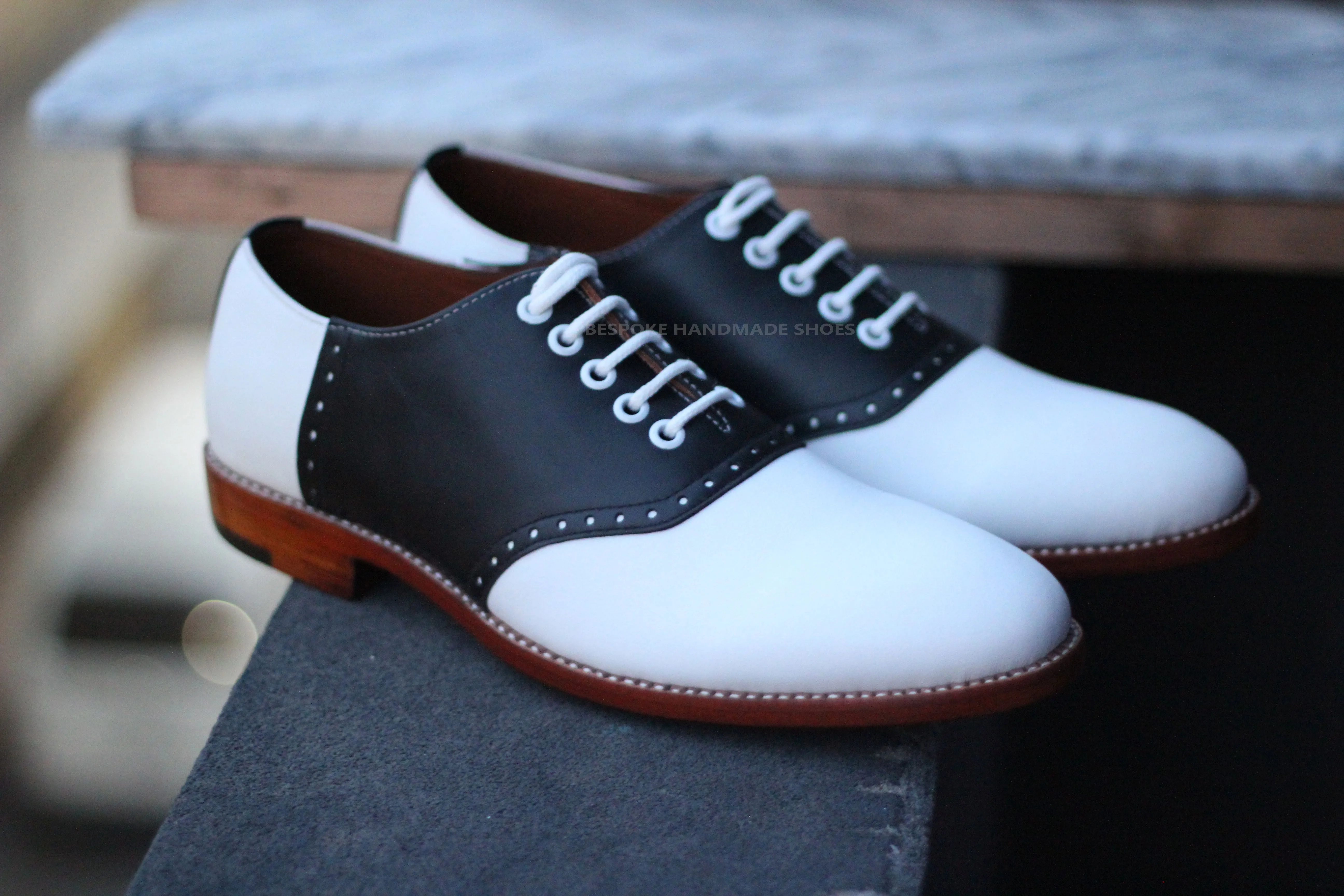 Custom made Men's Black, White Leather Oxford Dress Lace up Handmade men Shoes